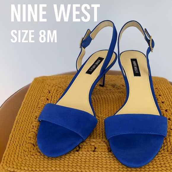 Nine West Royal Blue Suede Ankle Strap Heels Size 8 Kitten Heels - Picture 2 of 10